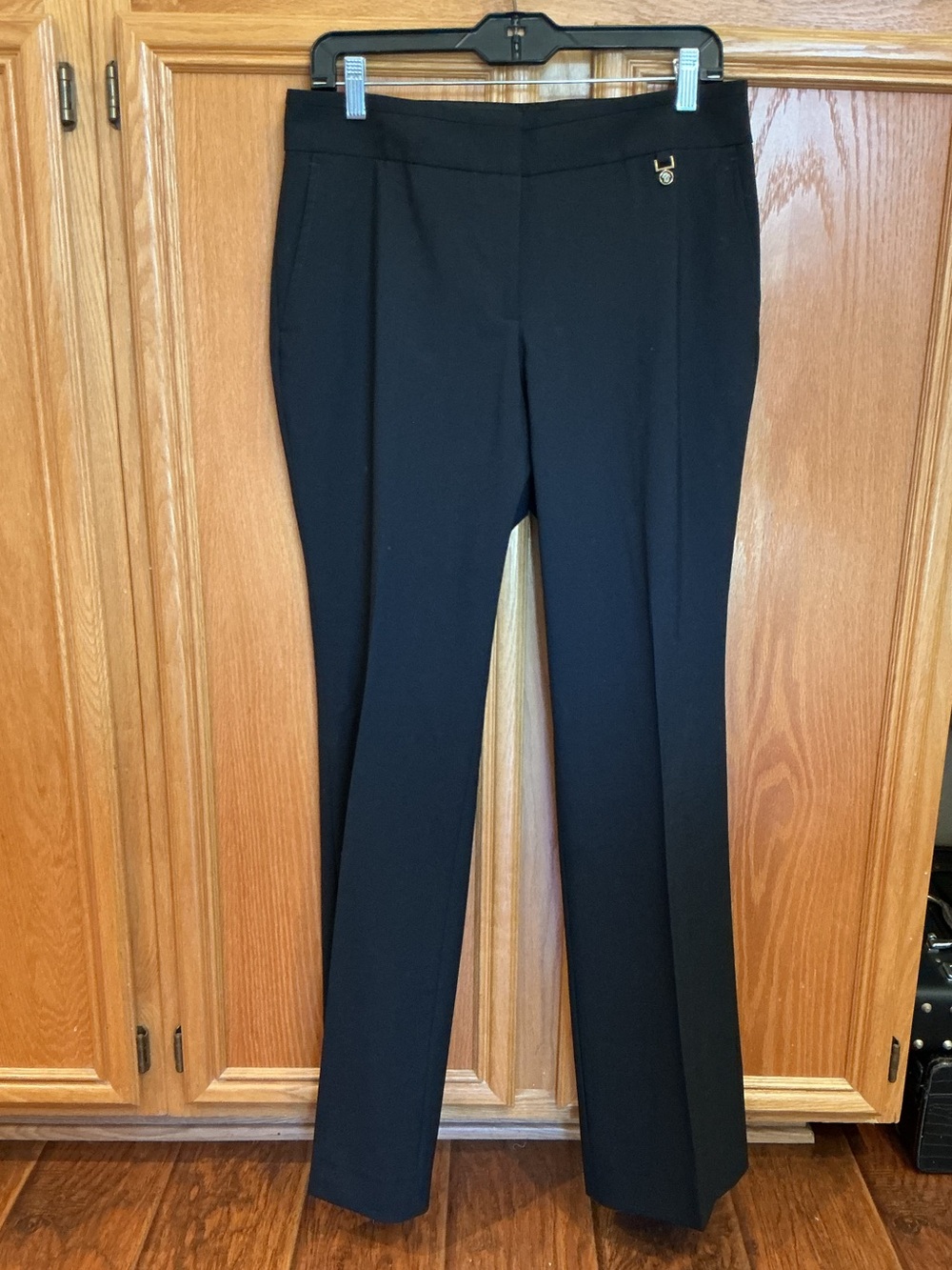 Tory Burch Black Wool-Blend Knit Straight Pants Logo Tag